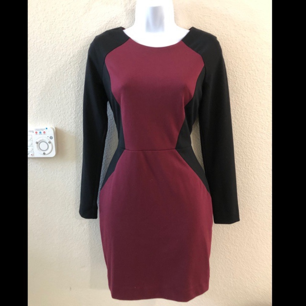 Banana republic- Burgundy/blk color block dress